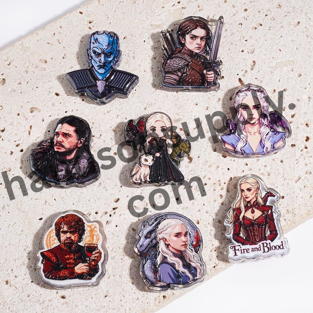 Vibrant Game of Superpower Characters in Diverse Action Designs Semi-Clear Acrylic Beads, Random Mix