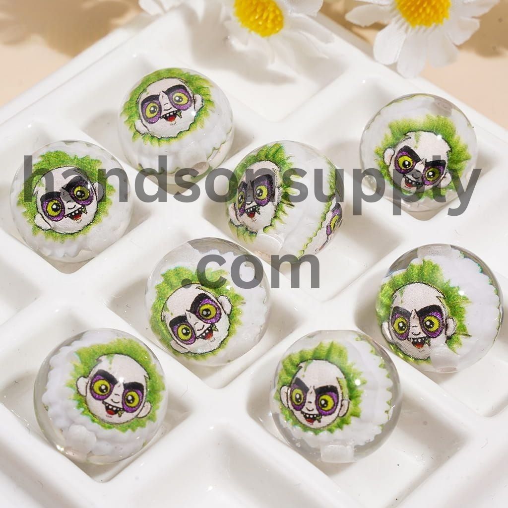 Spooky Horror Character Series Embedded Inside Transparent Round Acrylic Beads 16MM Random Mix