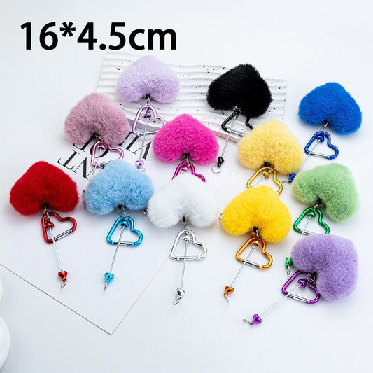 Beadable Metal Heart Shape Frame DIY Pom-Pom Heart Keychain 160MM