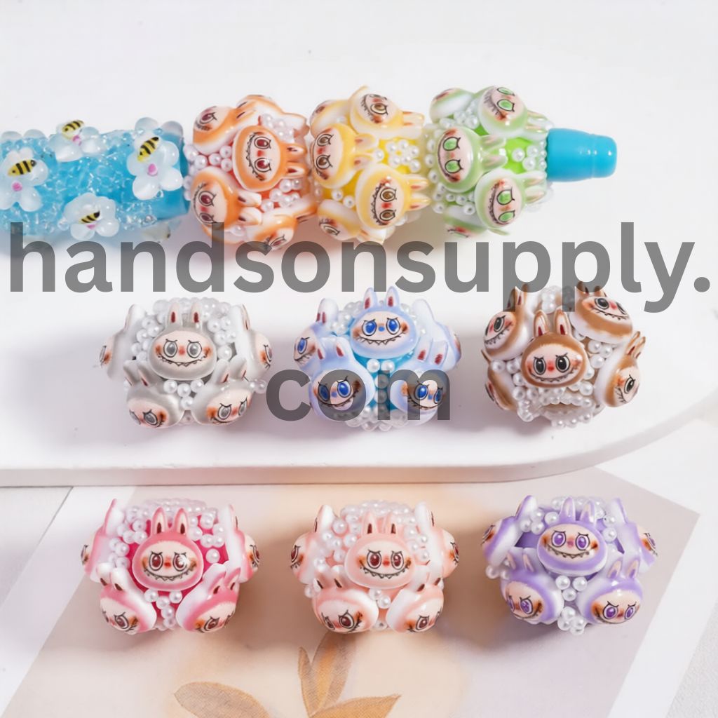 Cute White Pearls Round Colorful Creature Monster Doll Acrylic Beads in Solid Color, Around 20*23MM, Random Mix