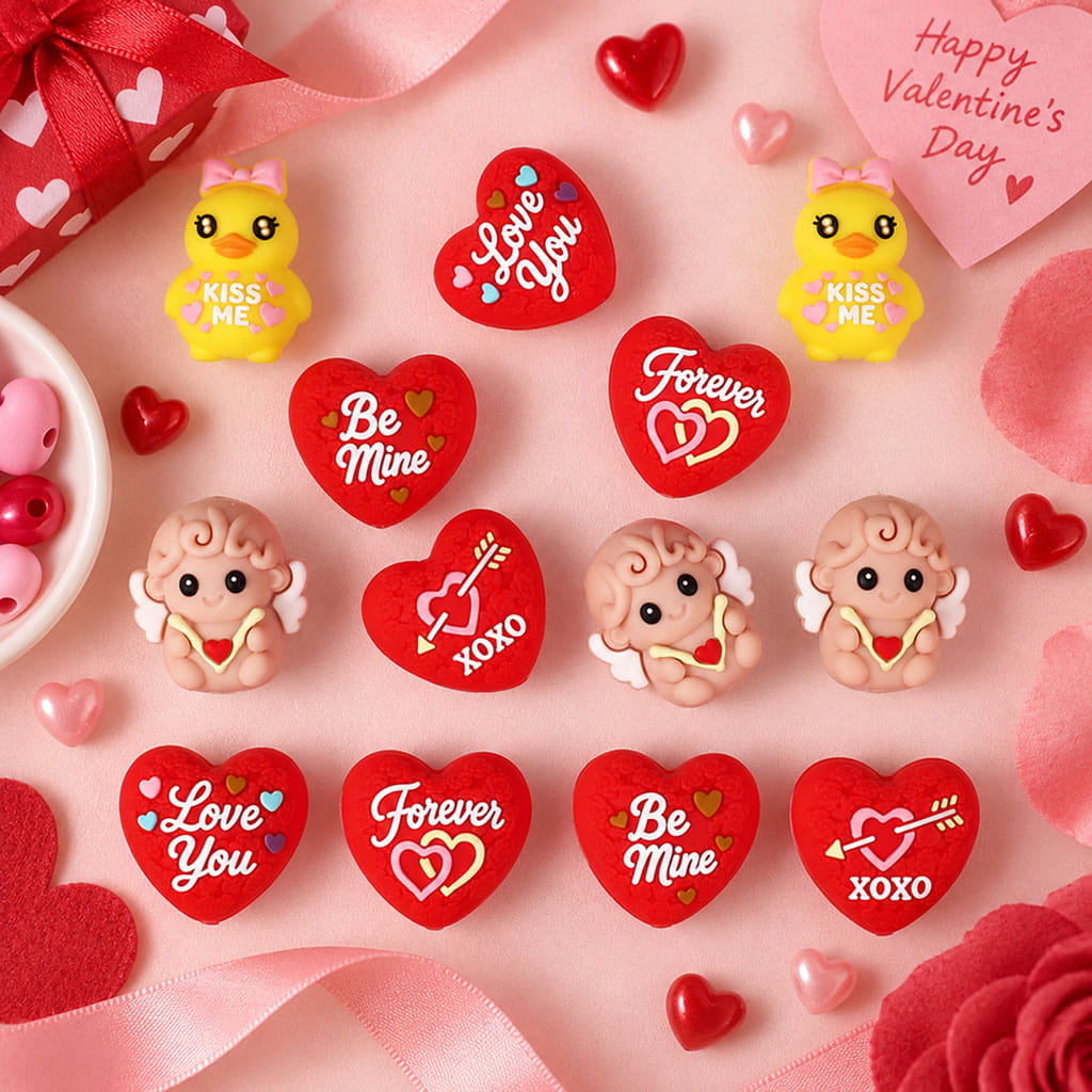 3D Valentine's Day Theme Silicone Focal Beads
