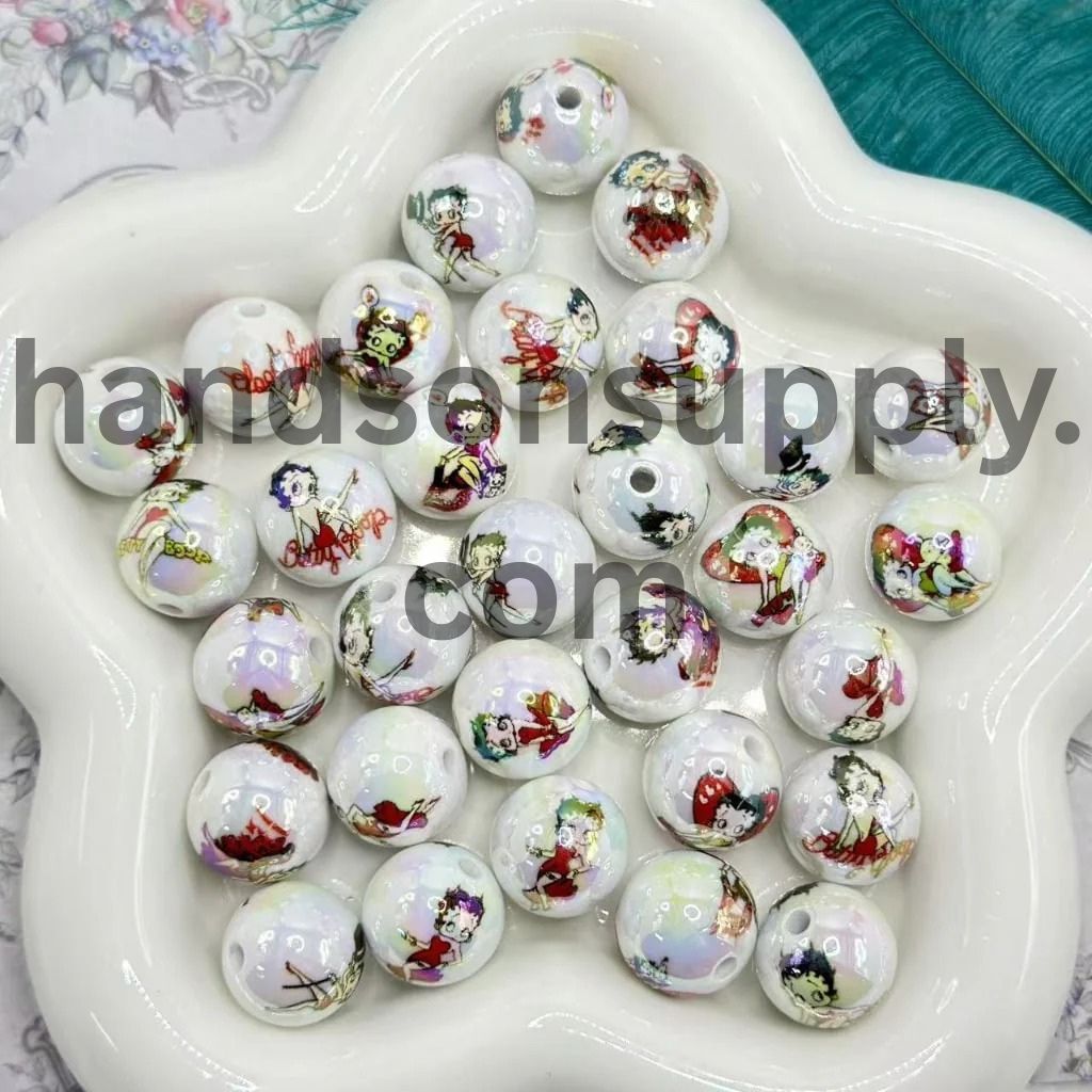 White Round UV Finish Sassy Sweetheart Acrylic Beads, 16MM
