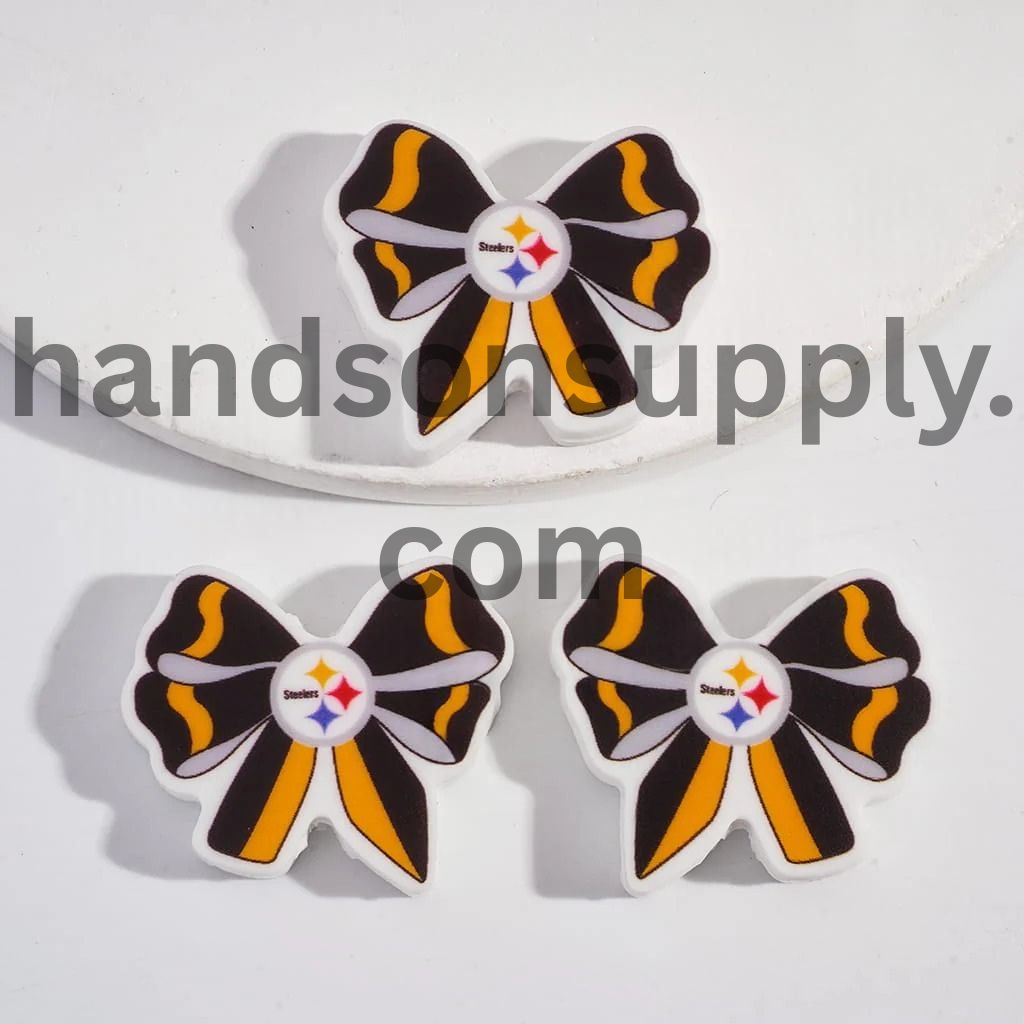 Bow Tie Shape with Pittsburgh Football Pattern Silicone Focal Beads