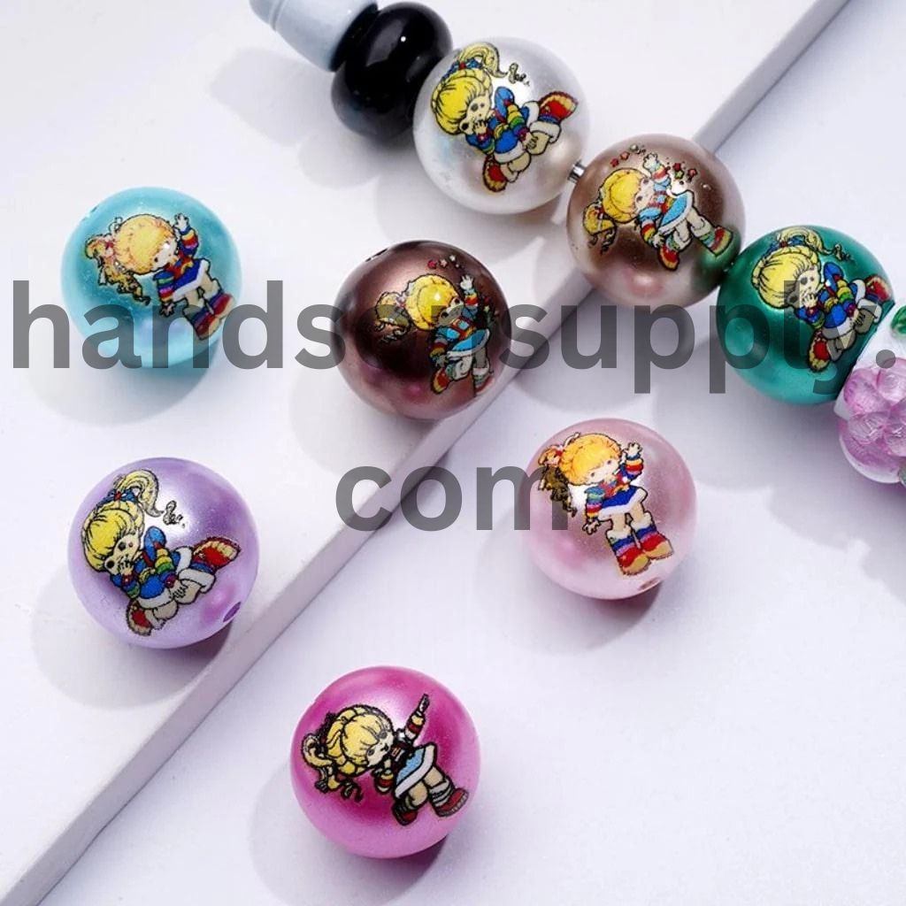 Colorful Round Glossy Cute Girl Rainbow Brit Acrylic Beads, 16MM, Random Mix