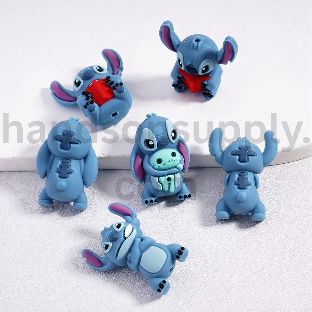 3D Cute Blue Monster Holding Book or Doll Silicone Focal Beads