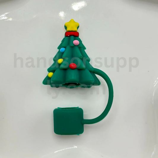 Christmas Holiday Cup Accessories in Food Grade Material Silicone Straw Toppers
