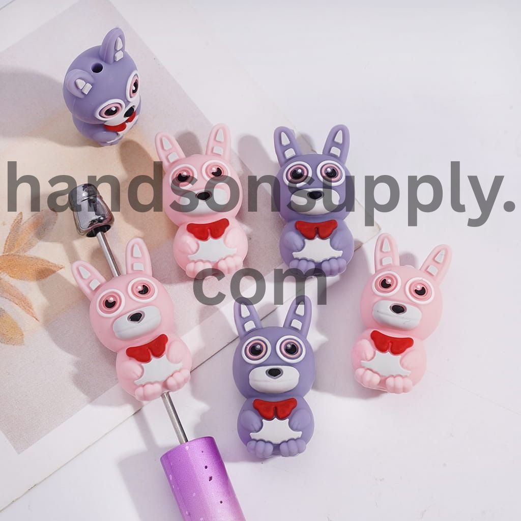 3D Purple Pink Villain Rabbit with Red Bowtie Horror Adventure Game Series Purple Pink Silicone Focal Bead