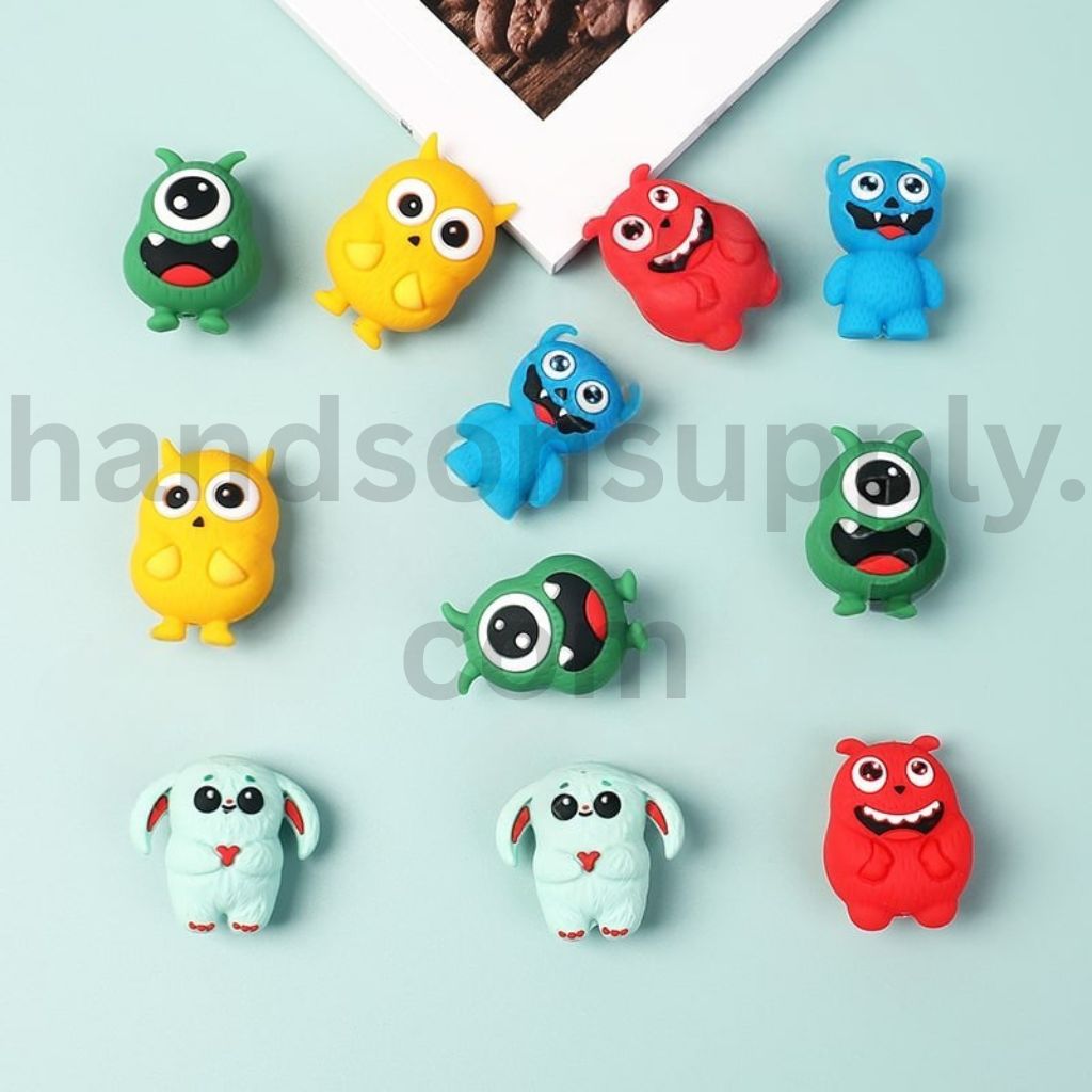 3D Cute Green Monster Big Eyes Silicone Focal Beads