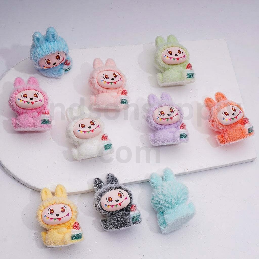 Cute Pendants Pen Topper Flocked Labub with Flower Pot Acrylic Beads Jewelry Accessories, 39*28MM, Random Mix