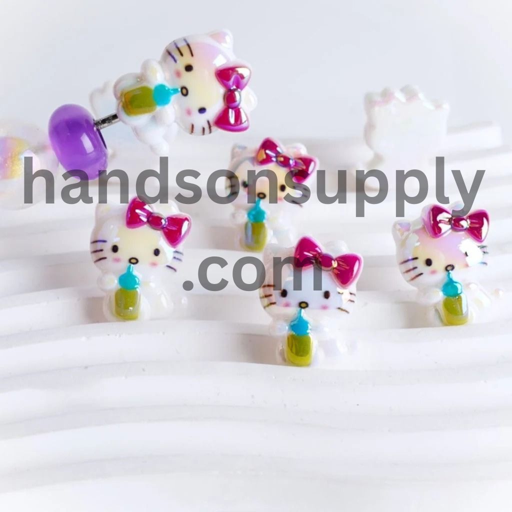 Cute Cat Character Holds a Bottle Adorable Character UV Coating Acrylic Beads, Around 20*25MM, Please Read the Description