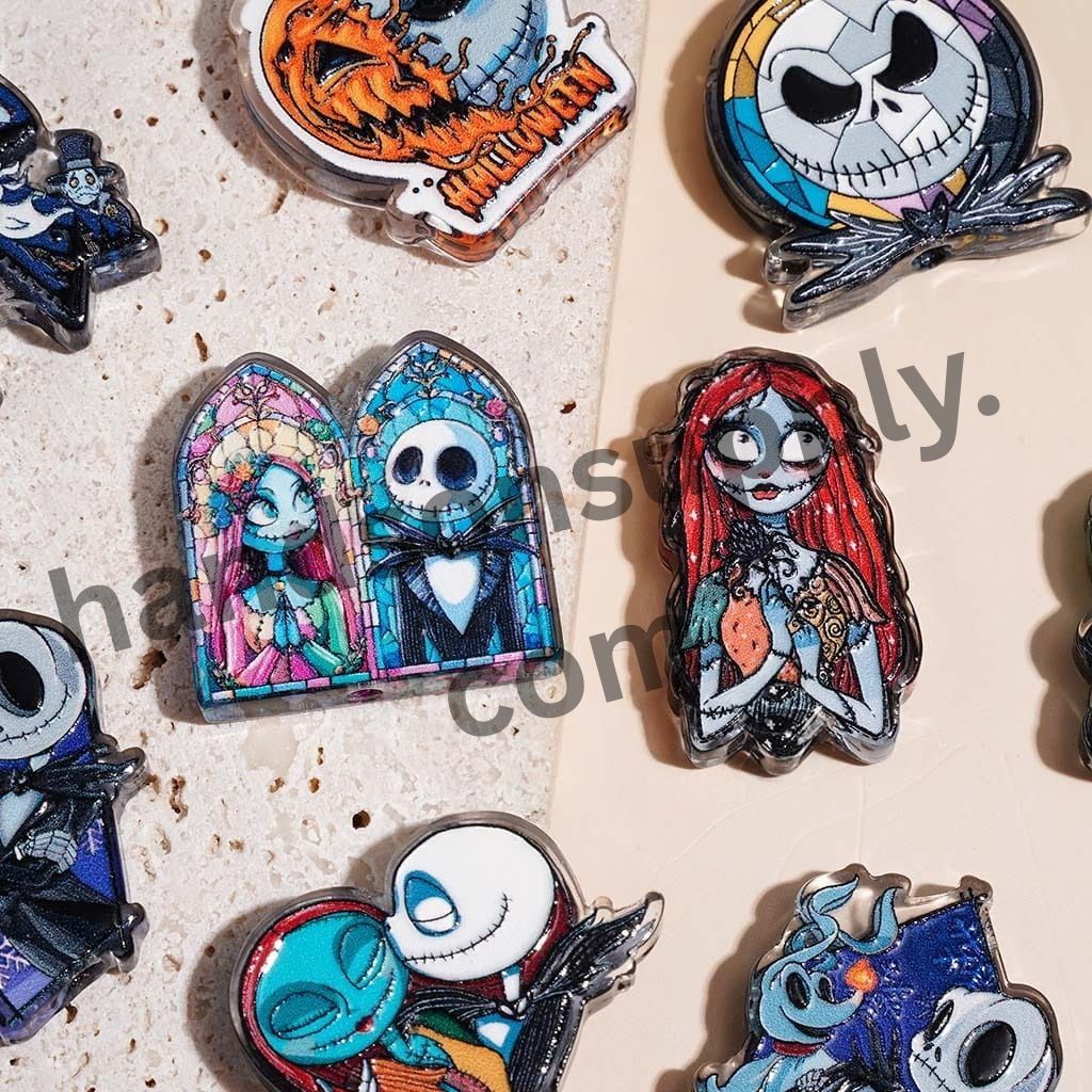 Halloween Skull Skeleton Couple Character Series Acrylic Beads, Semi-Clear, Random Mix
