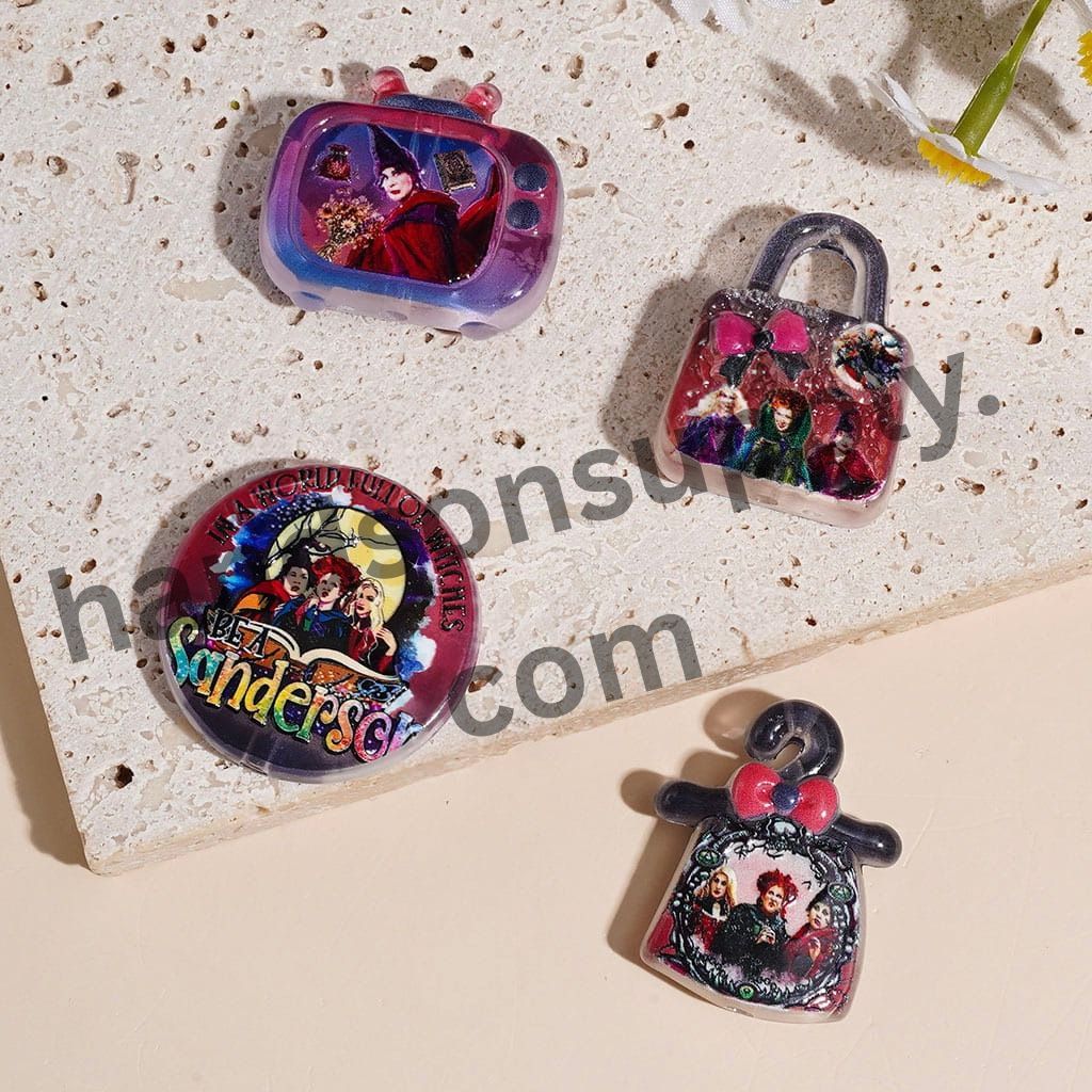 Halloween Witch Spooky Sister Character Series Inspired Acrylic Beads for Pendants, Assorted Shapes, Random Mix