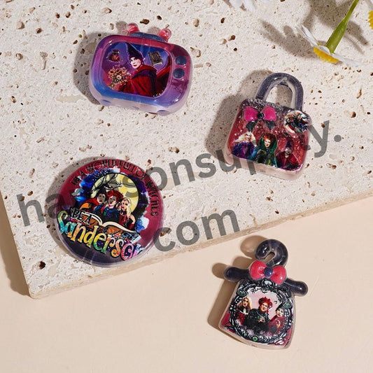Halloween Witch Spooky Sister Character Series Inspired Acrylic Beads for Pendants, Assorted Shapes, Random Mix