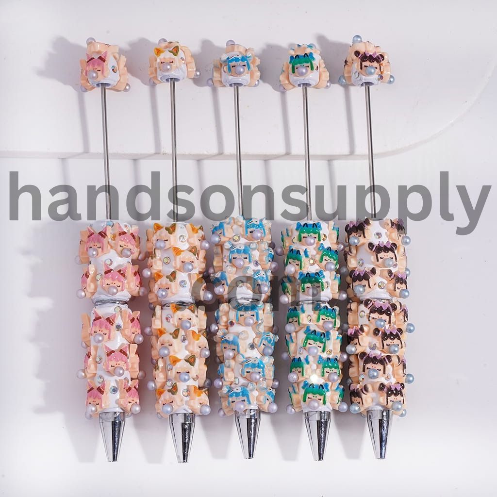 Cute Baby Girl Face Blowing Silver Bubble and AB Rhinestones Beadable Clay Pens