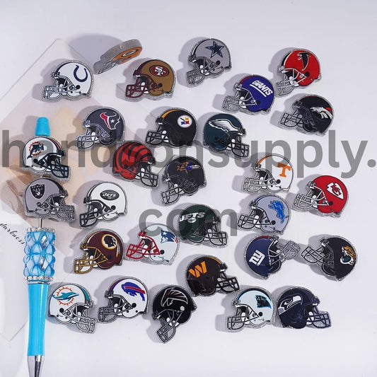 Silver Glitter USA American Football Helmet Shape Acrylic Beads 22*26MM