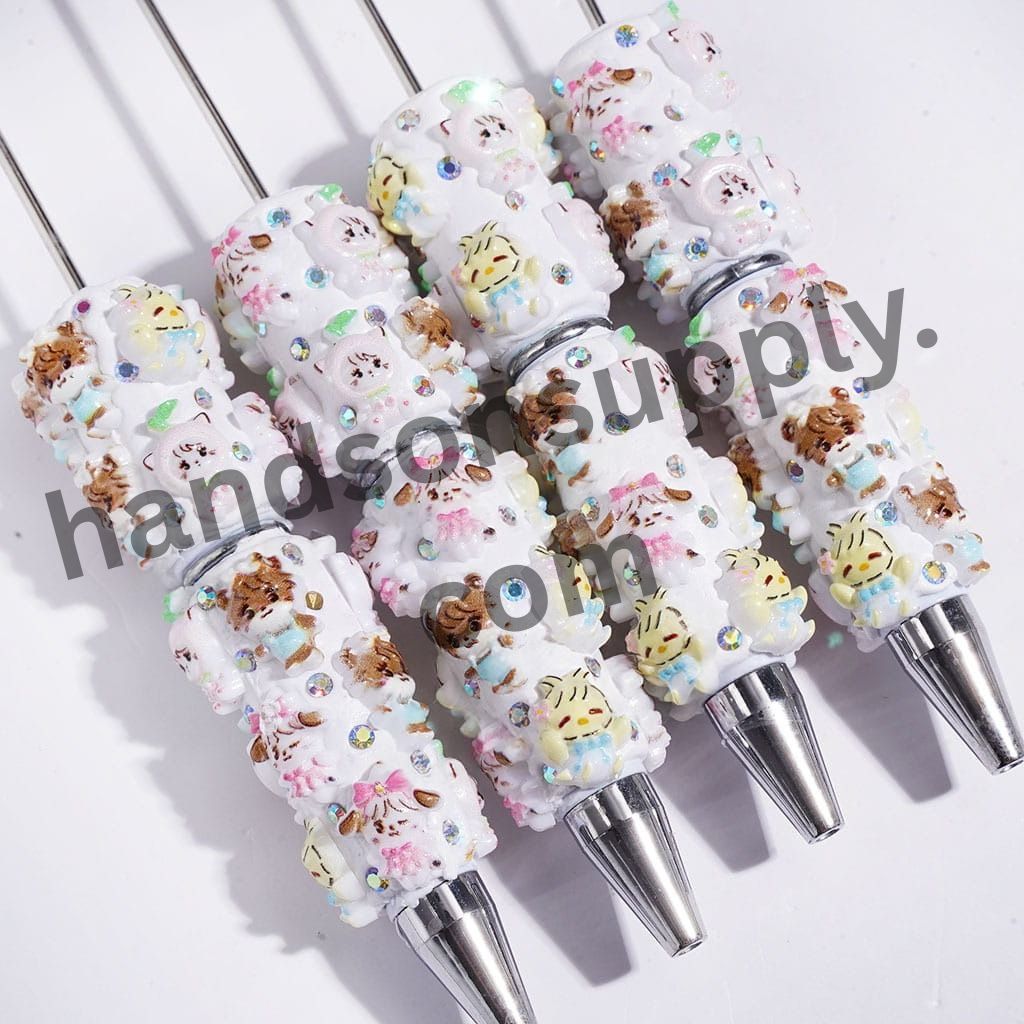 Cute Bird Dog Cat Animal Series White Color Beadable Clay Pens with Rhinestones