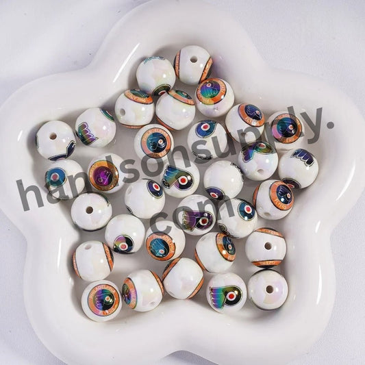 Round with UV Coating Ice Hockey Team Pattern Acrylic Beads for Bracelets, 16MM