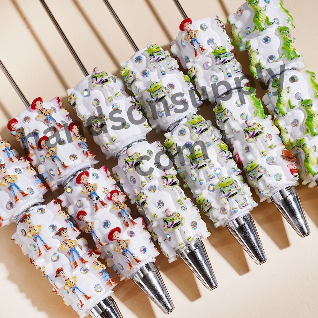 Cute Cowboy & Green Alien Toy Adventure Character Series Beadable Clay Pens with AB Rhinestones, Assorted Styles, Multi-Color Random Mix