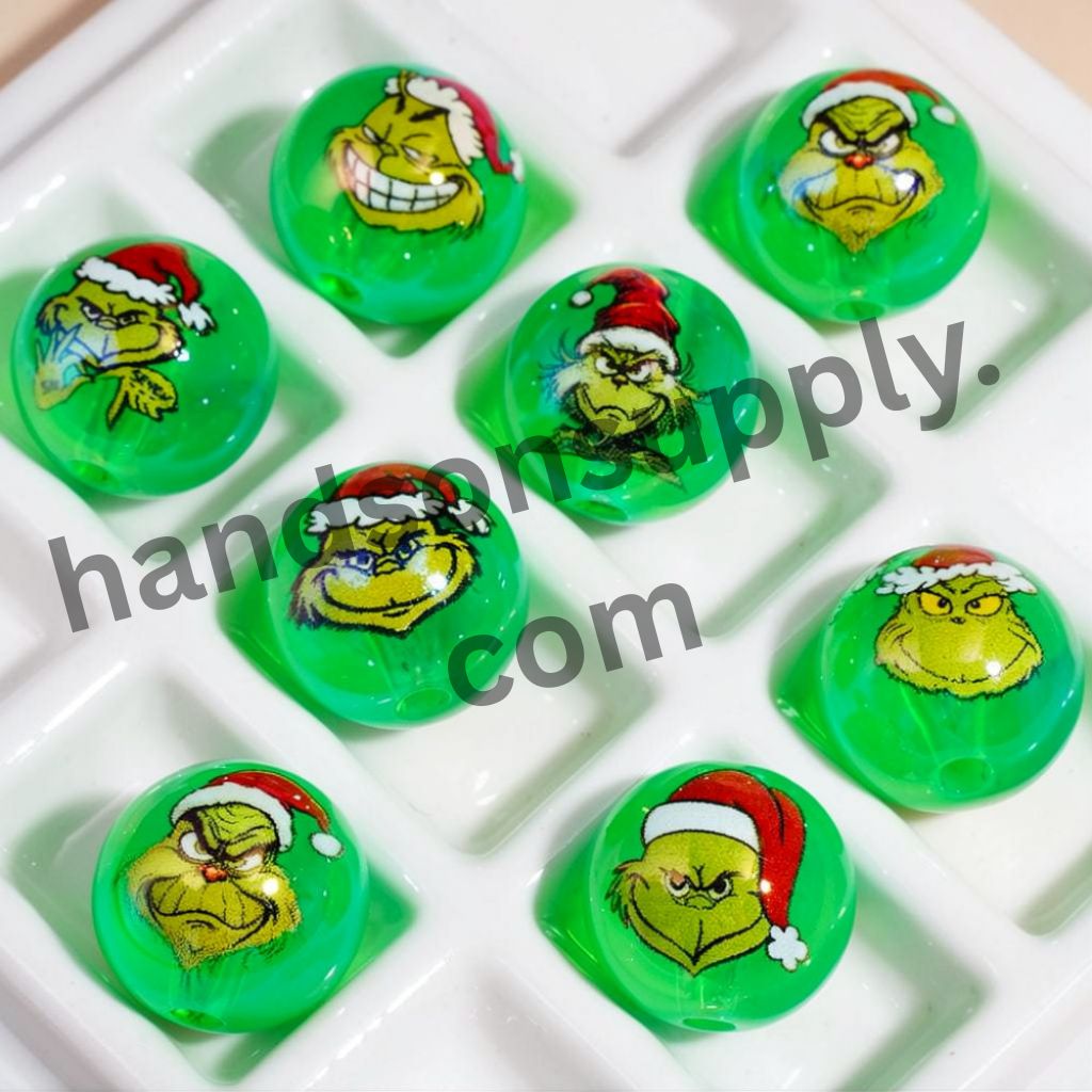 Cute Green Character Transparent Round Acrylic Beads for Braceletsm 16MM
