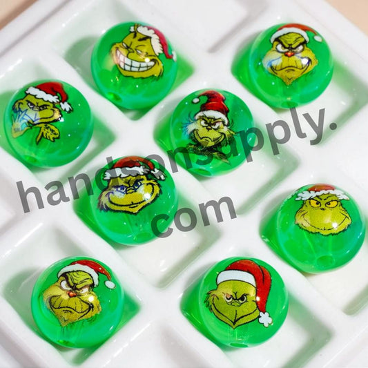 Cute Green Character Transparent Round Acrylic Beads for Braceletsm 16MM