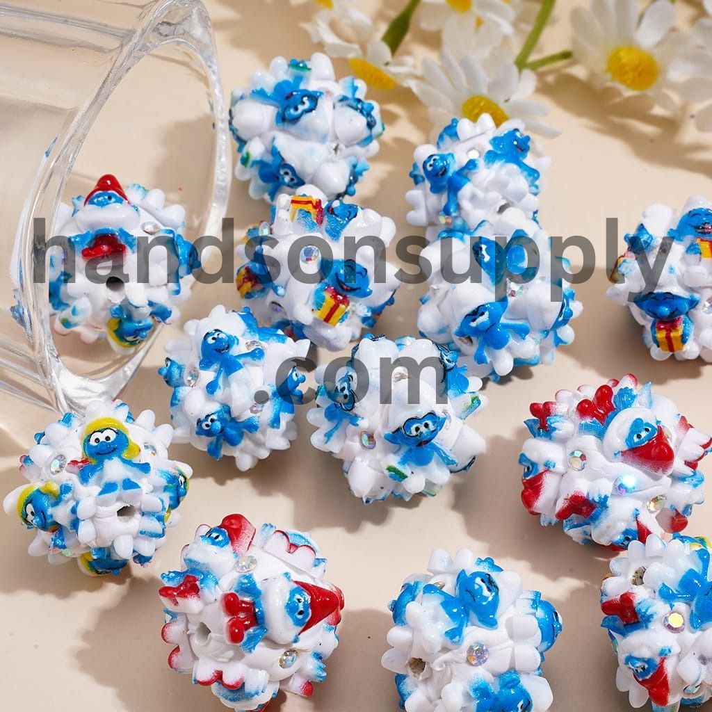 Cute Blue Elf Cartoon Character with Sparkling AB Rhinestones Clay Beads, 22MM, Random Mix