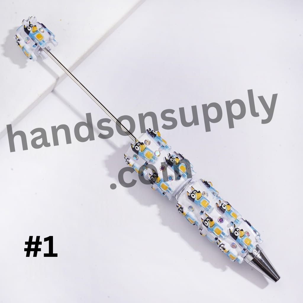 Adorable Blue Dog Character Series with Sparkling AB Rhinestones Beadable Clay Pens