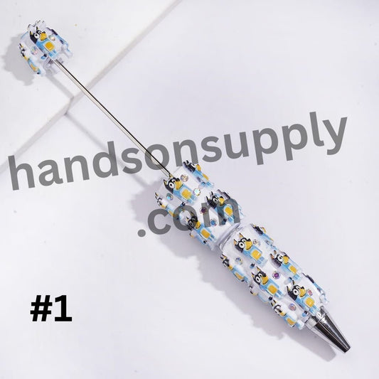 Adorable Blue Dog Character Series with Sparkling AB Rhinestones Beadable Clay Pens