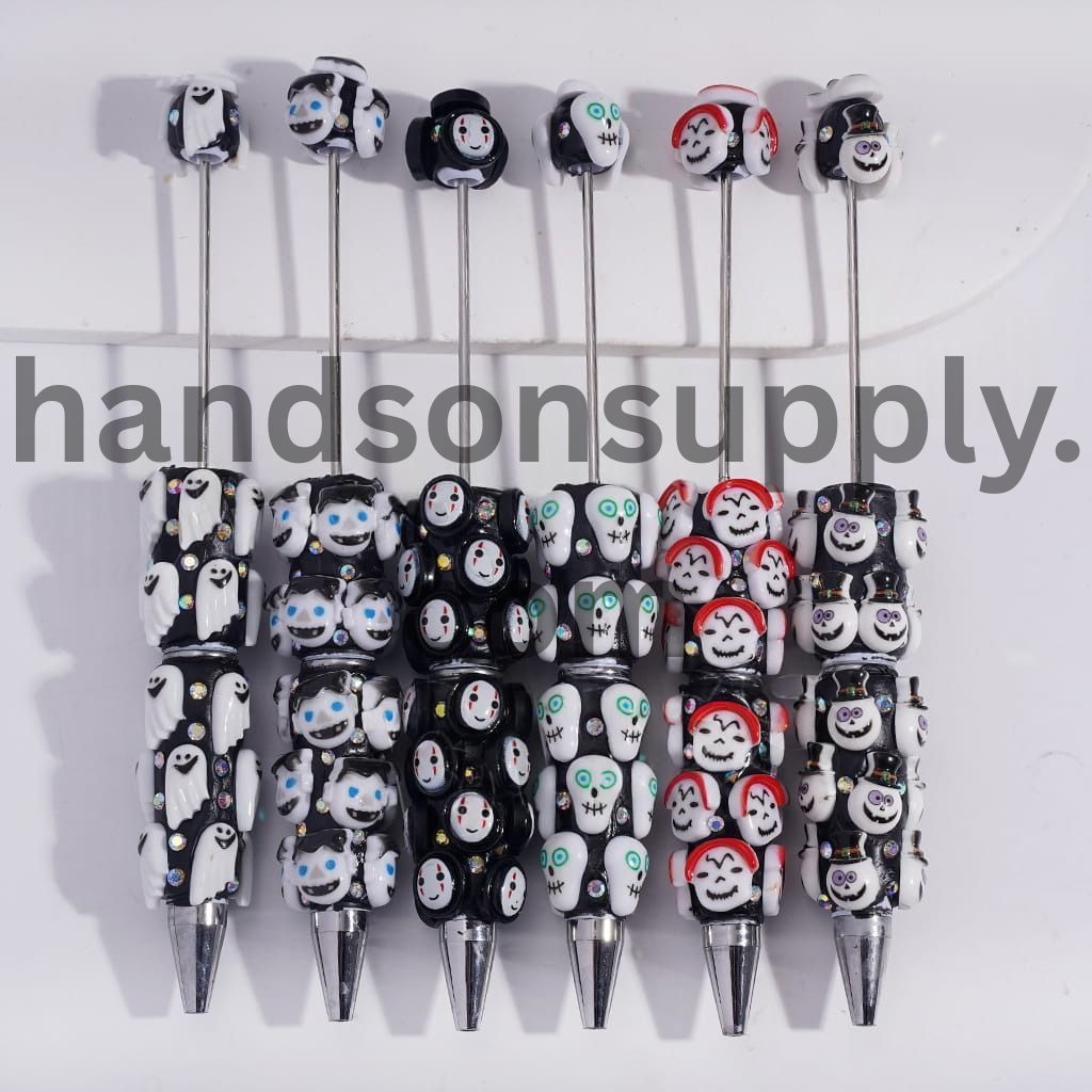 Halloween Skull & Ghost with AB Rhinestones Beadable Clay Pens Random Mix