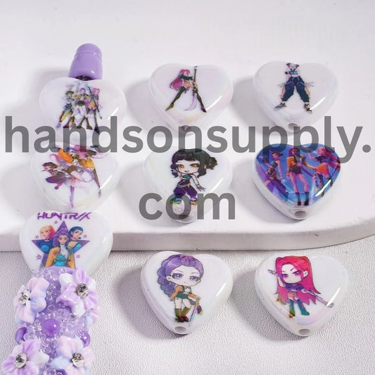 UV Coating Girl Band, Flat Heart Shape Acrylic Beads, 18*20MM, Random Mix