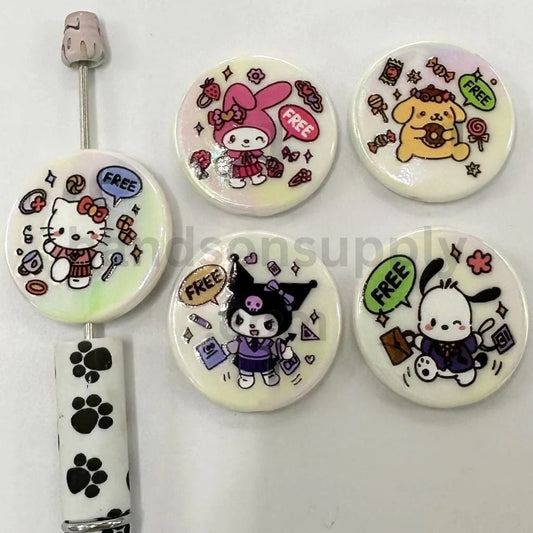 Free Senrio Circle Card with Cute Cat Character Animal Friends Dog & Cat Acrylic Beads 5.5*32mm