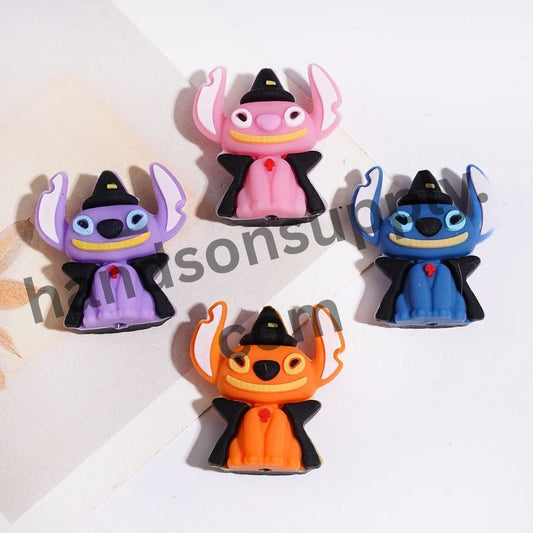 3D Cute Monster Character with Wizard Hat and Horror Face, Halloween Theme Stitch Vampire Silicone Focal Beads