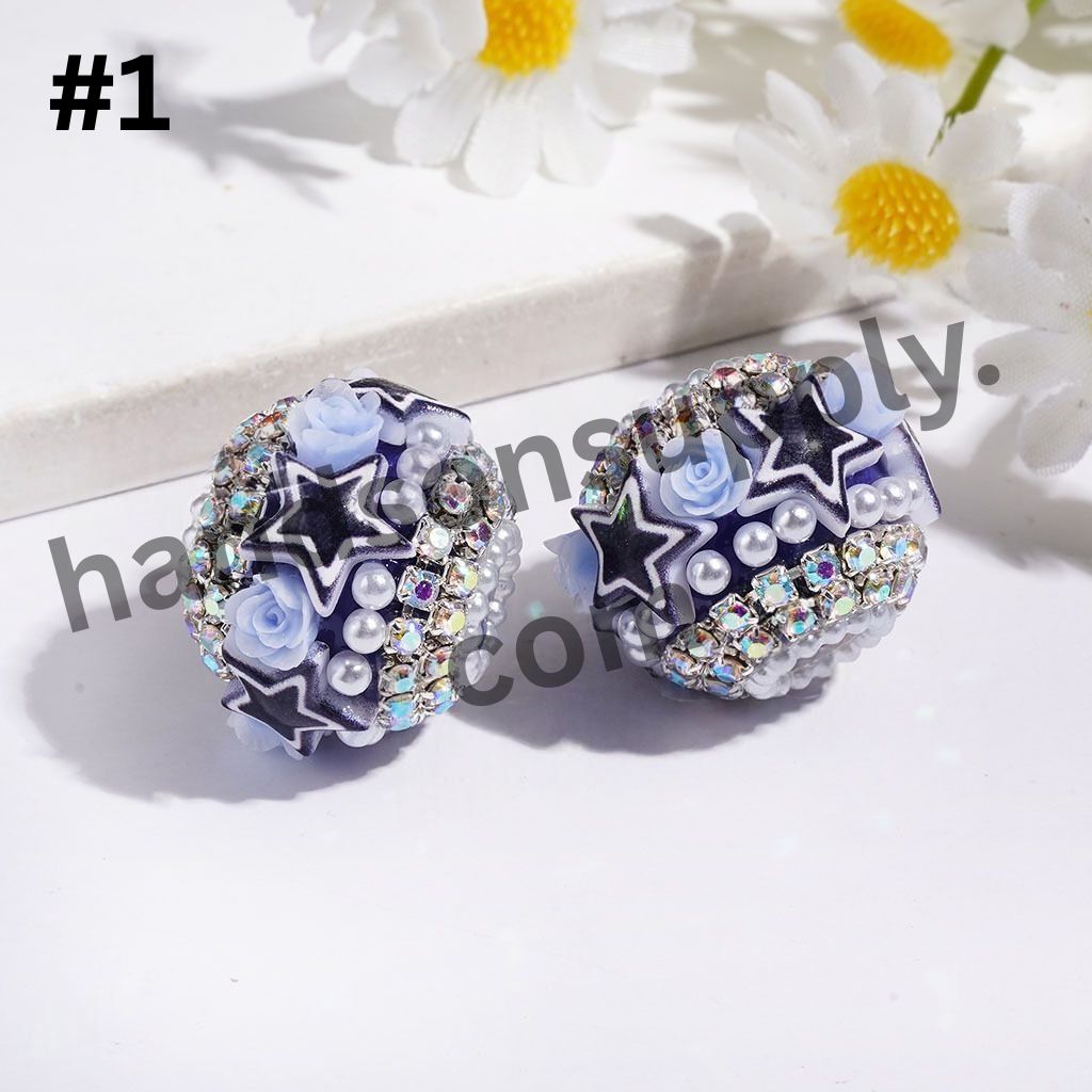 Adorable American Football Team Rose Bowtie with Crystal, Pearl & AB Rhinestone Chain Handcrafted Acrylic Beads, 21MM