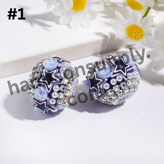 Adorable American Football Team Rose Bowtie with Crystal, Pearl & AB Rhinestone Chain Handcrafted Acrylic Beads, 21MM