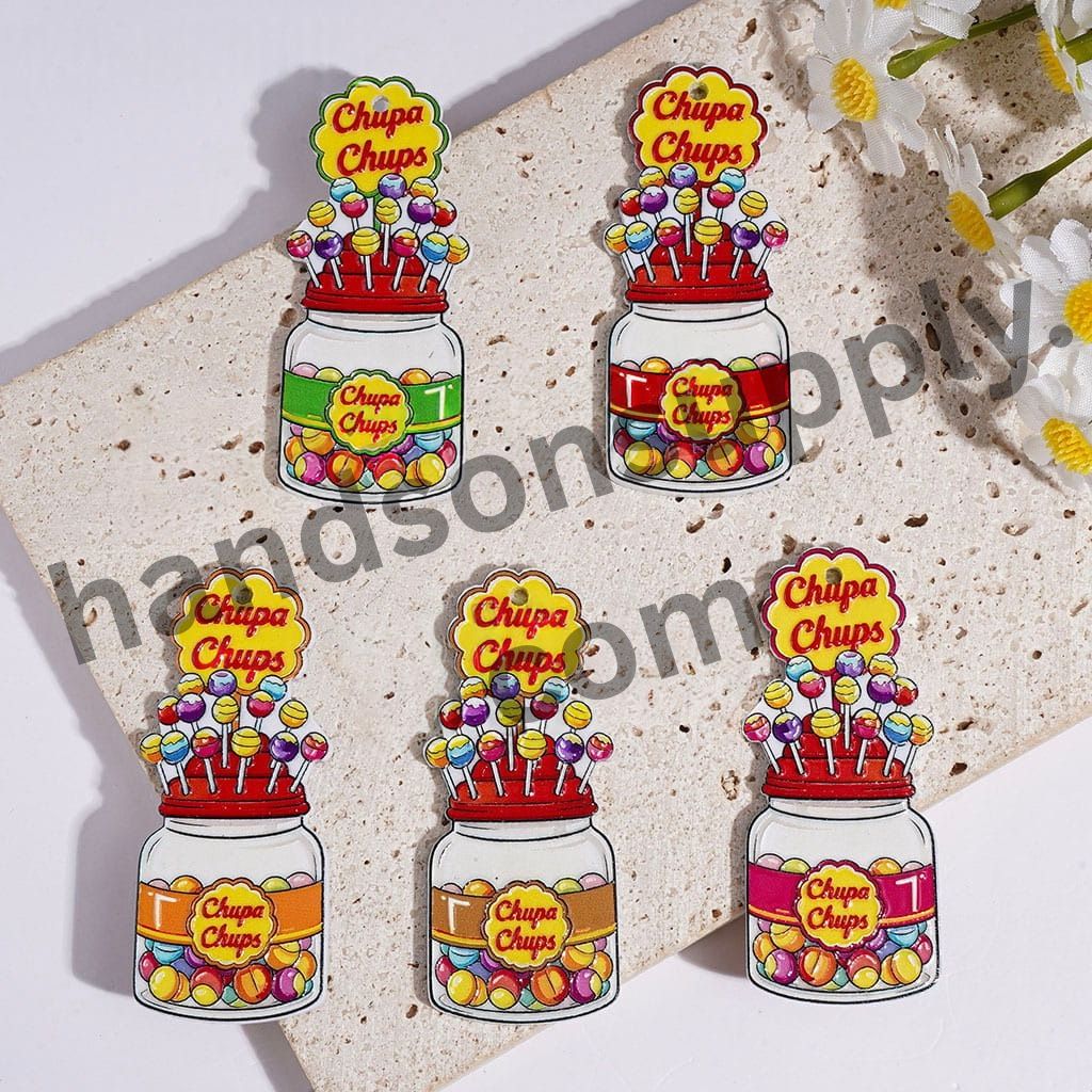 Colorful Lollipop Candy Jar Character Series Acrylic Pendants, 22*53MM, Random Mix