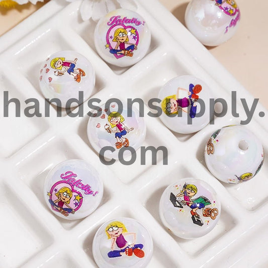 UV Coating Cute Blonde Little Angel Girl with Golden Haired Child Character Prints on Round Acrylic Beads