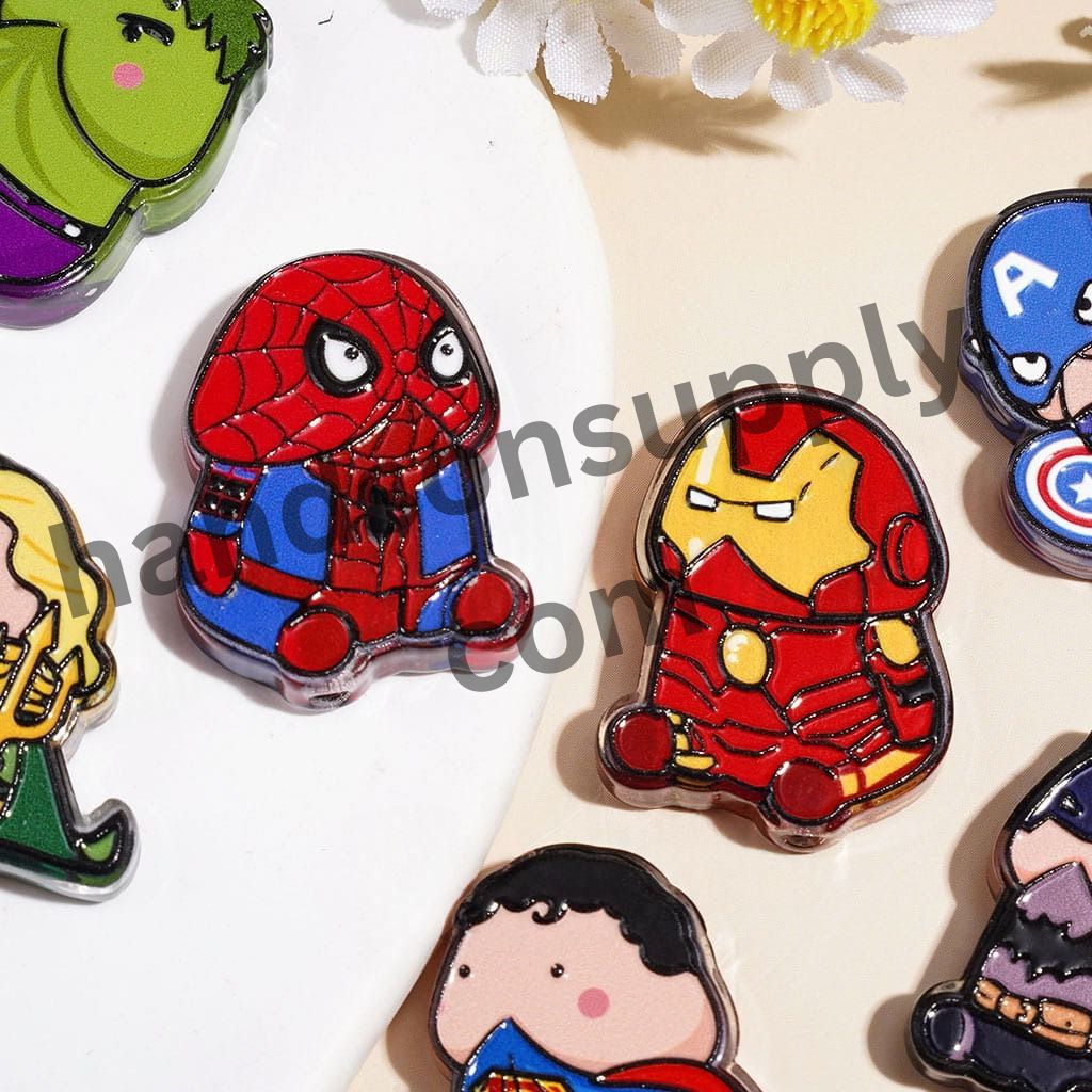 Cute Chibi Superhero Strong Character Series in Man Exclusive Theme, Acrylic Beads, Assorted Shapes, Random Mix