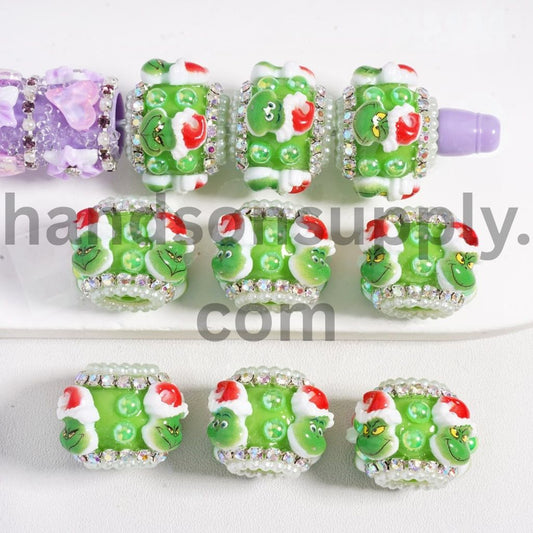 Green Monster Character Christmas Hat Green Half-Shell Pearls & AB Rhinestones Chains Acrylic Beads  22MM