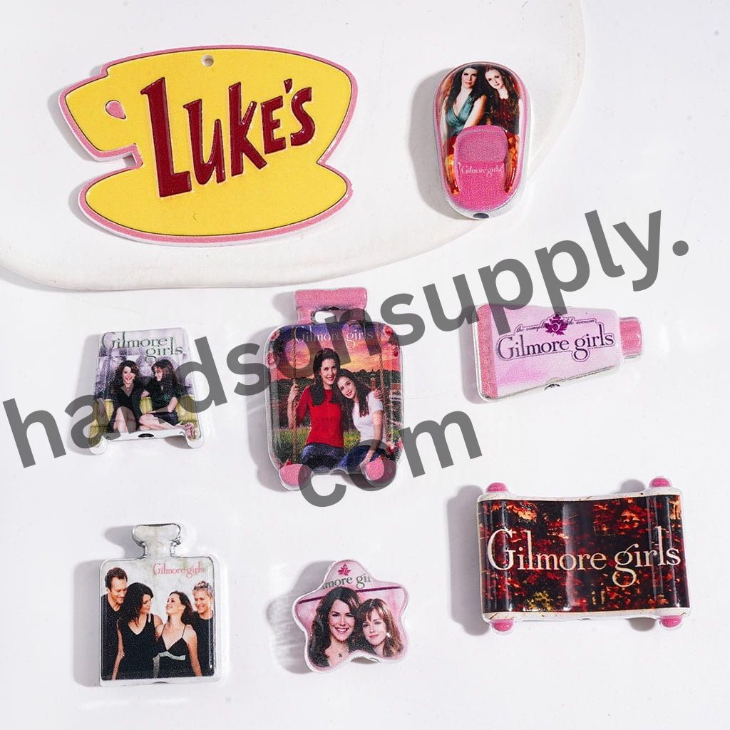 Gilmore Charming Mother-Daughter Character Series Silver Edges Design Acrylic Beads and Pendants, Random Mix