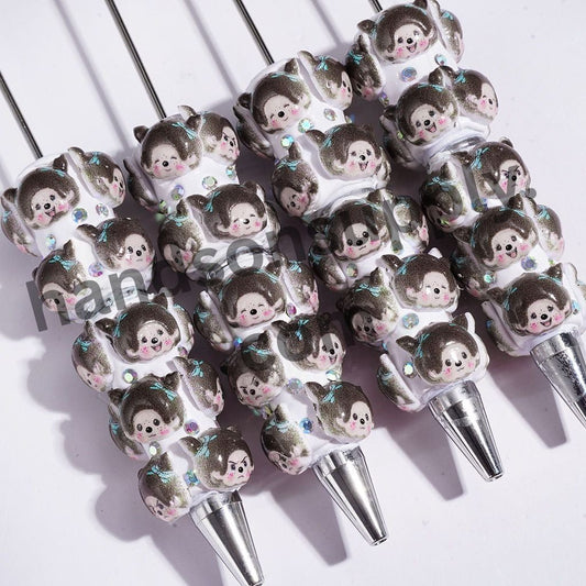 Cute Cartoon Baby Girl Face Monkey Doll Character Beadable Clay Pens Random Mix