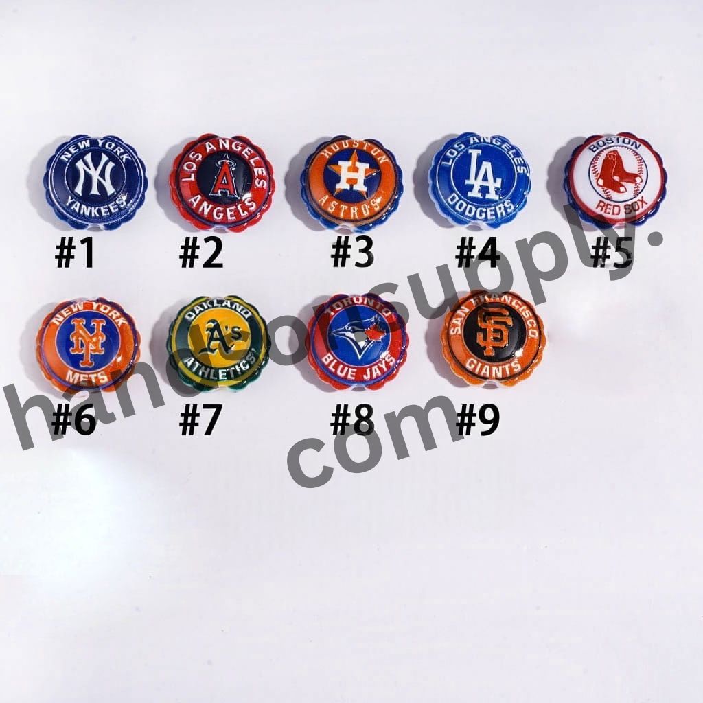 Sporty American Baseball Team Logo Series with Round Shaped with Wavy Border Acrylic Beads, 23*25MM
