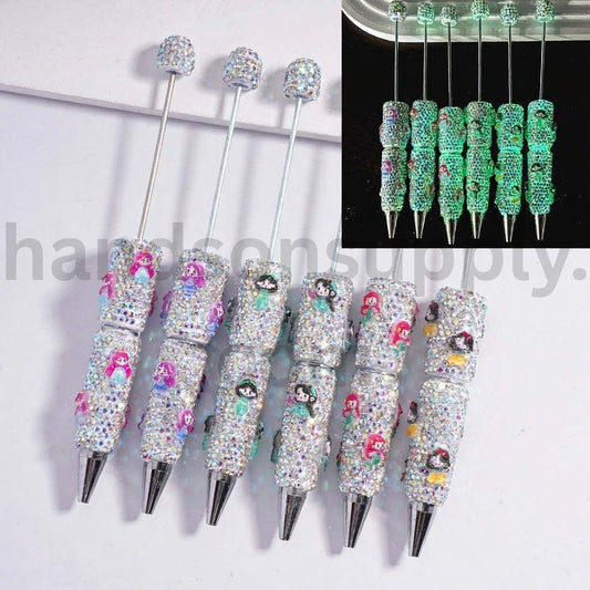 Snow White Mermaid Luminous Sparkling Disney Princess  AB Rhinestones Clay Pens