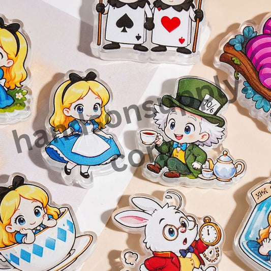 Cute Girl Character in Rabbit Hole Fantasy Wonderland Series Acrylic Beads for Pendants, 48×40MM, Variant Designs Random Mix