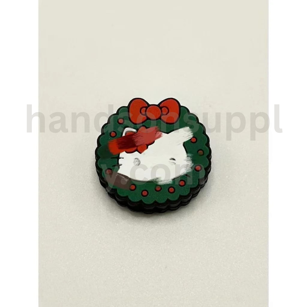 Cute Cat Character with Holiday Wreath Design Silicone Focal Beads