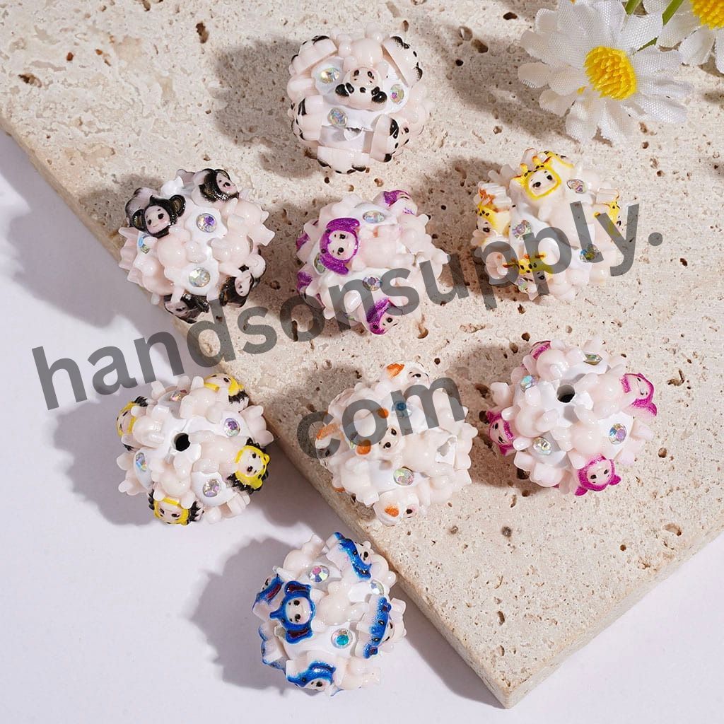 Cute Baby Angel & Animal Characters with Hats and AB Rhinestones, Silicone Focal Beads, 18MM, Multi-Color Random Mix