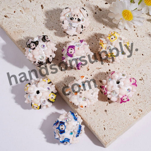 Cute Baby Angel & Animal Characters with Hats and AB Rhinestones, Silicone Focal Beads, 18MM, Multi-Color Random Mix