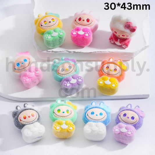 Flocked Labub with Bowknots Pen Toppers or Pendants Multi-Color Acrylic Beads 30*43MM