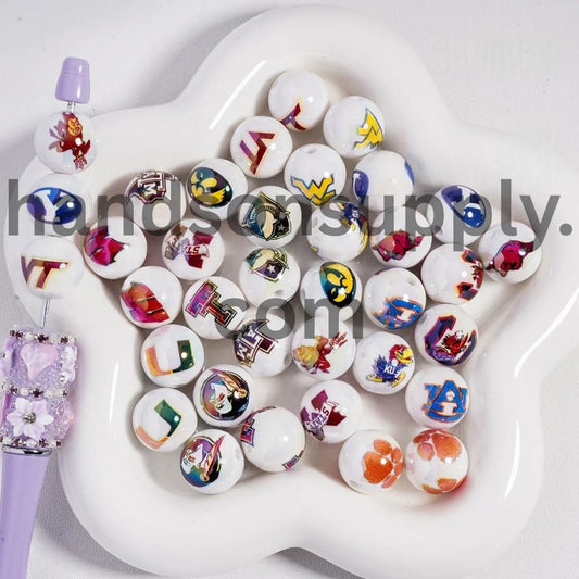 UV Coating American College Football Acrylic Beads, 16MM