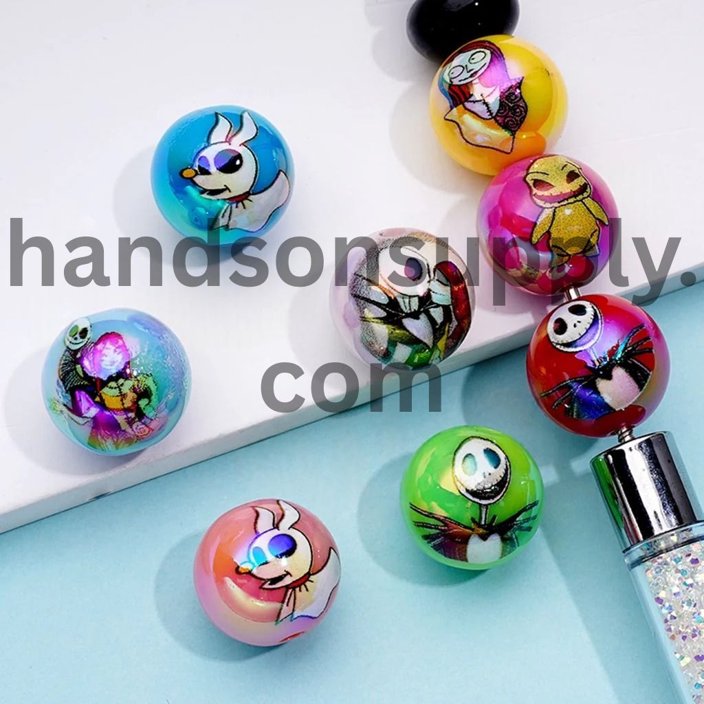 Round Colorful Terror King before Christmas Acrylic Beads, Random Mix, 16MM
