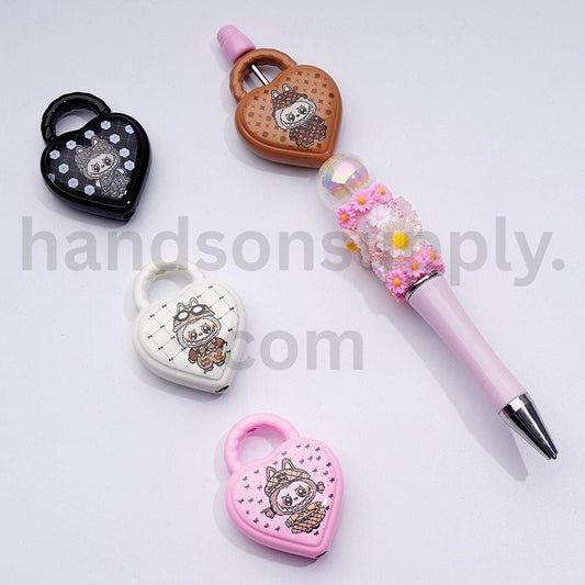 Heart-Shaped Labub Monster Handbag with Ring Pendants Acrylic Beads Around 39*30MM