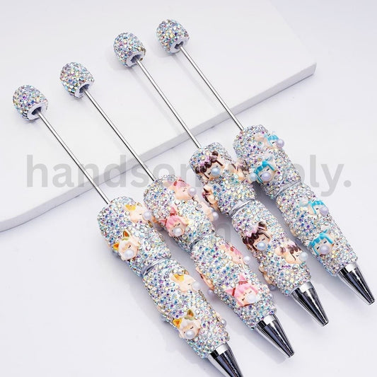Cute Po Mar Girl Design with White Pearls & AB Rhinestones Decorative Style Clay Pens